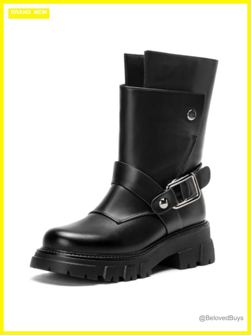 Faux Leather Ankle Boots Lug Sole Combat Biker Booties Side Zipper